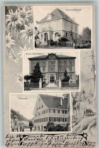 8180 Bülach 1910 Foto AK Rathaus Schule Kantonalbank