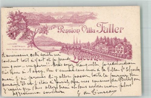 6000 Luzern Lucerne 1909 Lithographie Pension Villa Faller