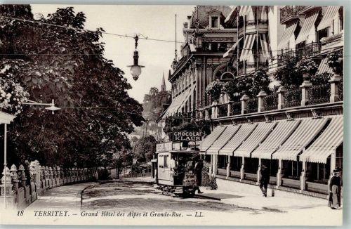 1820 Territet Foto AK Hotel des Alpes Grande Rue Straßenbahn