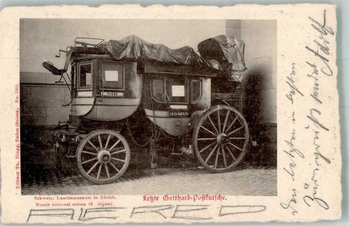 Zürich Postkurtsche letzte Gotthard Postkutsche Landesmuseum Zürich Postkutsche Schweiz 1905 Foto AK