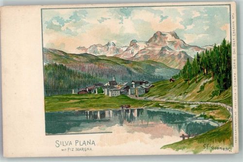 7513 Silvaplana Gebrauchsspuren sign. Liacometti Piz Margna Lithographie