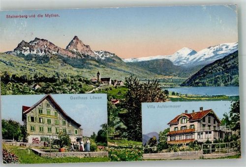 6416 Steinerberg 1917 Foto AK Gasthaus Löwen Villa Aufdermauer Mythen