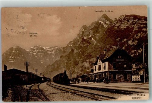 Mollis Bahnhof Nafels Eisenbahn Bahnhof Schweiz 1913 Foto AK