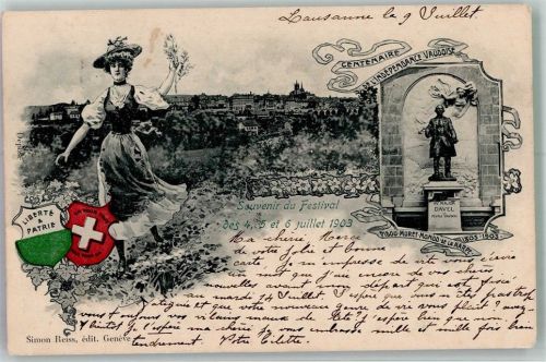 1000 Lausanne Losanna 1903 Foto AK Tracht Denkmal Davel Festival 1903