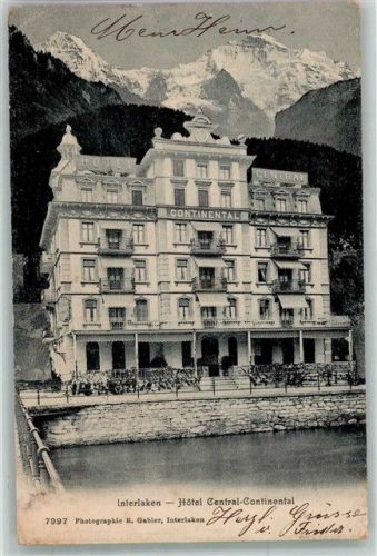 3800 Interlaken 1907 Foto AK Hotel Central Continental