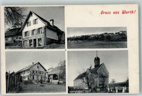 8532 Warth 1921 Foto AK Handlung Kirche Friedhof