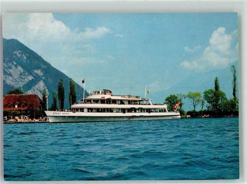 Unterseen Motorschiff Stadt Bern auf dem Thunersee Fotograf Krebs Binnenschiff Foto AK