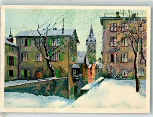 8000 Zürich 1936 Winterlithographie sign. Frey, H. Pflazgasse