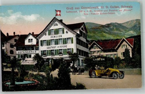 8737 Gommiswald 1927 Foto AK Auto Cabrio Pension Gasthaus zur Krone