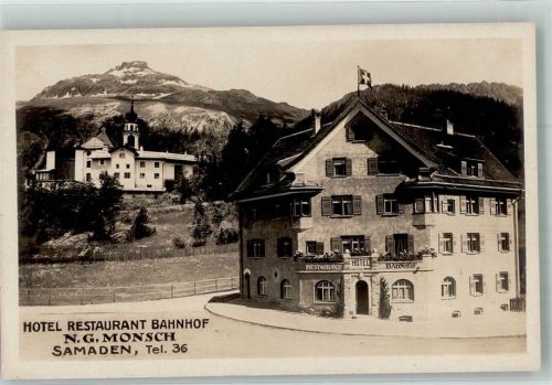 7503 Samedan Samaden 1921 Foto AK Hotel Gasthaus Bahnhof