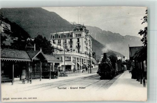 1820 Territet 1908 Foto AK Eisenbahn Grand Hotel