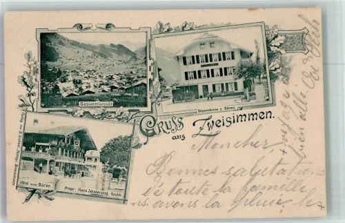 3770 Zweisimmen 1902 Foto AK Pension zum Bären Hotel
