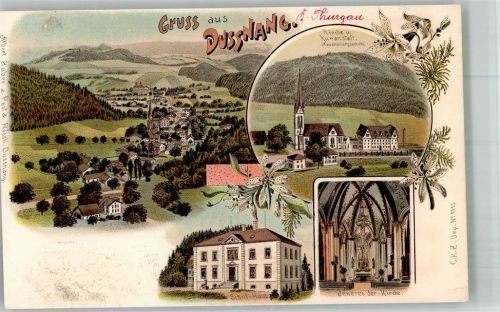 8374 Dussnang Lithographie Kirche Schulhaus