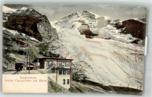 3823 Eigergletscher 1903 Foto AK Zahnradbahn Jungfraubahn Bahnhof Eigergletscher