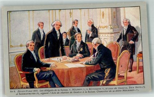 Künstlerkarte Nr. 9 Centenaire de la Reunion de Geneve a la Suisse