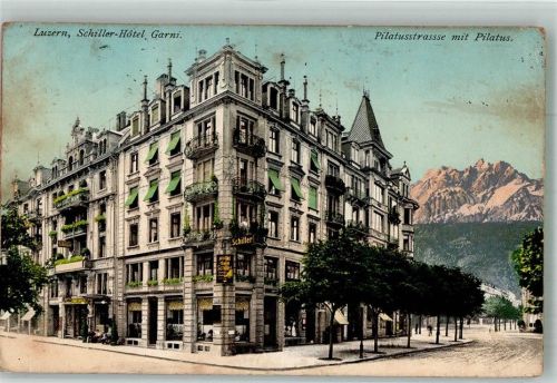 6000 Luzern Lucerne 1911 Foto AK Hotel Schiller Pilatusstrasse mit Pilatus