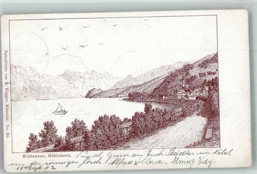 8874 Mühlehorn 1902 Radierung Wallensee sign. Ringger, R.