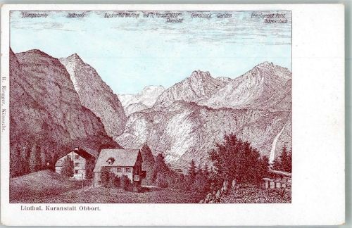 8783 Linthal Radierung sign. Ringger, R. Kuranstalt Obbort