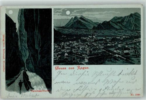 7310 Bad Ragaz 1898 Lithographie Taminaschlucht Mondschein