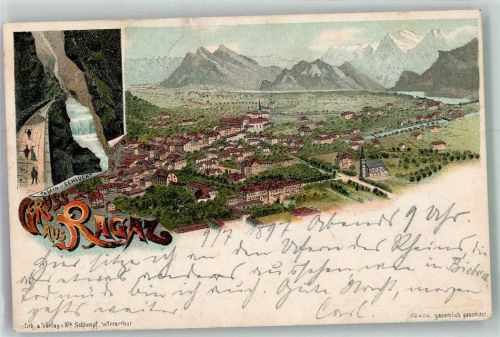 7310 Bad Ragaz 1897 Lithographie Bahnpost Zug 217