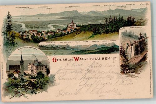 9428 Walzenhausen 1901 Lithographie Kirche Hotel Rheinburg Draht- Seilbahn