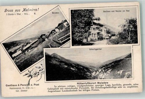 7026 Maladers 1911 Gebrauchsspuren Gasthaus Pension zur Post Schanfiggertal