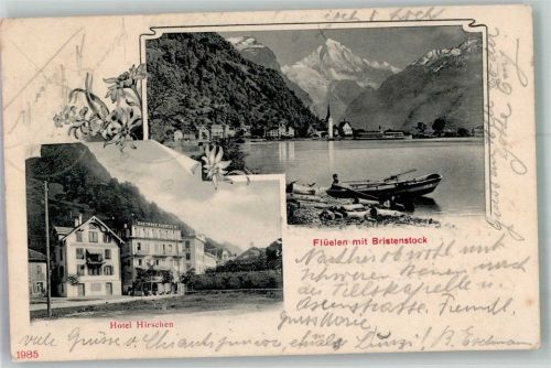 6454 Flüelen 1907 Foto AK Hotel Hirschen Bristenstock