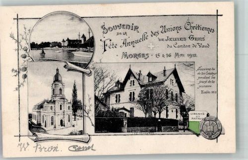 1110 Morges Foto AK Schloss Kirche Fete Annuelle des Unions Chretiennes 1912