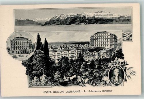 1000 Lausanne Losanna Foto AK Hotel Gibbon Bildnis Edward Gibbon