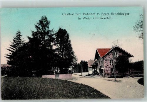 3462 Weier im Emmental 1911 Foto AK Gasthaus zum Bahnhof Bahnpost Ramsei-Sumiswald-Huttwil Zug 8