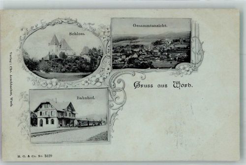Worb Bahnhof Eisenbahn Schloss Bahnhof Schweiz 1899 Foto AK