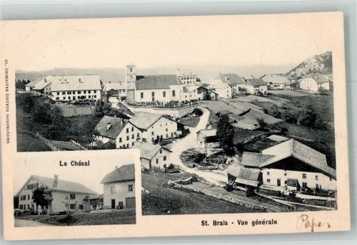 2874 St-Brais 1904 Foto AK Le Chésal Kirche