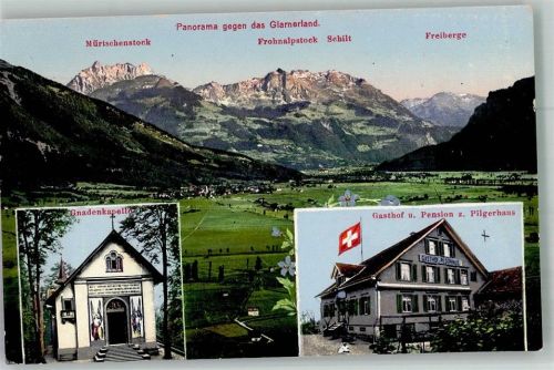 8717 Benken SG 1917 Foto AK Gasthaus und Pension z.Pilgerhaus Gnadenkapelle Feldpost