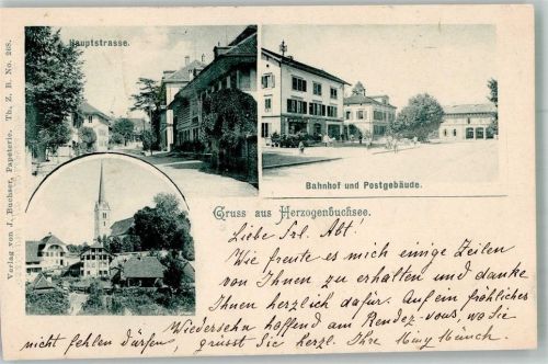3360 Herzogenbuchsee 1900 Foto AK Postamt Bahnhof Hauptstrasse Kirche