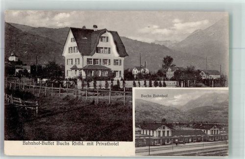 9470 Buchs SG 1922 Foto AK Bahnhof Gasthaus Buffet Hotel Bahnpost Zug 3325