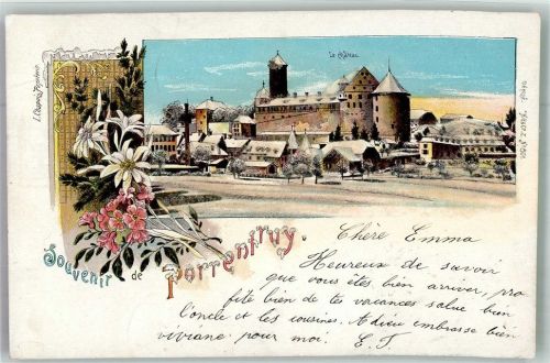 2900 Porrentruy Pruntrut 1899 Winterlithographie Schloss mit Glimmerauflage