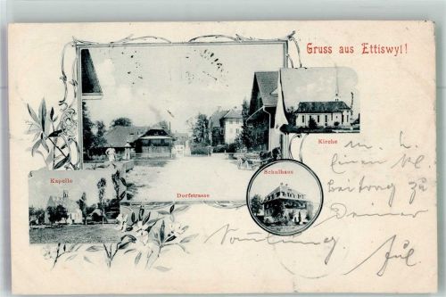 6218 Ettiswil 1899 Foto AK Kirche Dorfstrasse Schulhaus