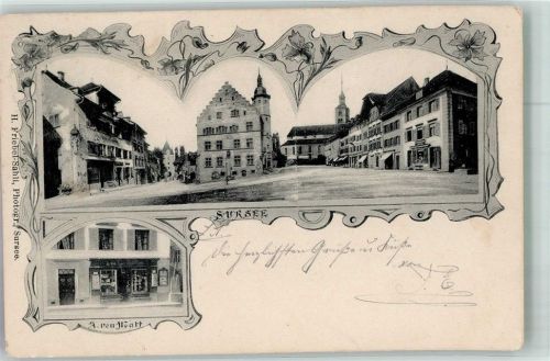 6210 Sursee 1904 Foto AK Geschäft Marktplatz