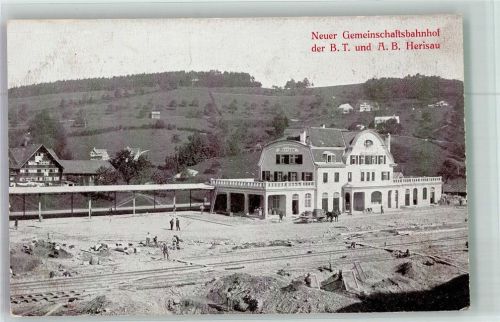 Herisau Neuer Gemeinschafts- Bahnhof der B.T. und A.B. Bahnhof Schweiz 1910 Foto AK