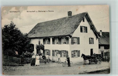 8566 Dotnacht Foto AK Gasthaus und Bäckere zur Sonne Fahrrad Kutsche