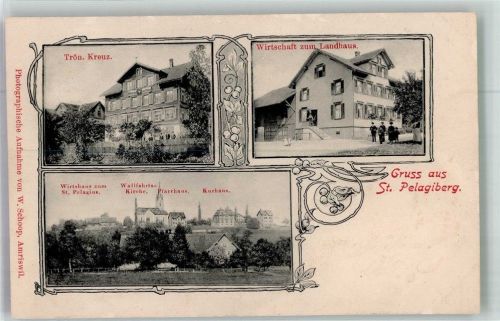 9225 St. Pelagiberg 1904 Foto AK Landpost Gottshaus Gasthaus zum Landhaus Wallfahrts- Kirche Kurhaus