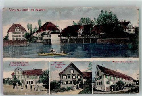 8592 Uttwil 1916 Foto AK Gasthaus Bahnhof Konditorei und Bäckerei Handlung Gasthaus zum Seehof