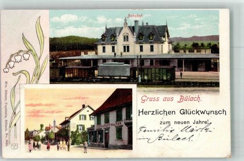 8180 Bülach 1901 Foto AK Bahnhof Gasthaus Falken blume Maiglöckchen