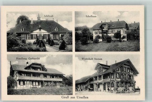 3510 Ursellen Foto AK Schloss Schulhaus Handlung Gasthaus Sternen