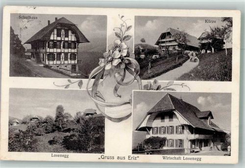 3619 Eriz Aussereriz 1928 Foto AK Schulhaus Kürze Gasthaus Losenegg Grus aus Eriz