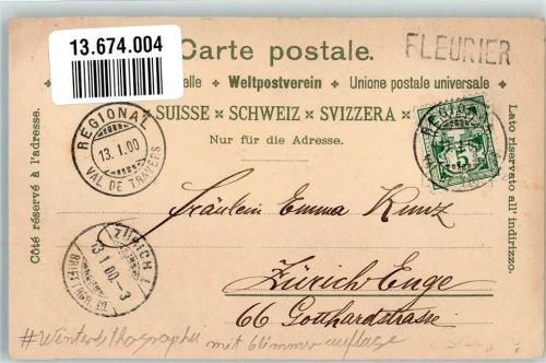 2114 Fleurier 1910 Winterlithographie Glimmerauflage