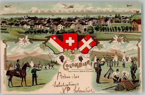 Colombier NE Uniform Place d´armes Fédéral II. Division Militär Schweiz 1903 Lithographie