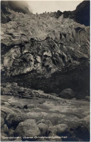 um 1930/40 - Grindelwald, Kant. Bern, Schweiz: Landschaftsaufnahme des oberen Grindelwaldgletschers (glacier), Ak Nr. 1076,Schild-Bichsel