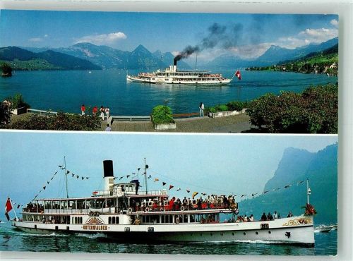 Raddampfer Unterwalden auf dem Vierwaldstättersee Binnenschiff Foto AK