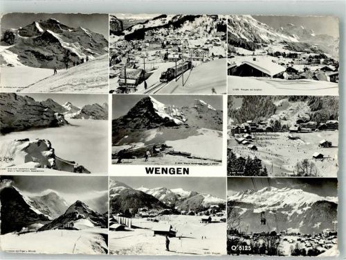 3823 Wengen 1962 Winter Bahnhof Eisenbahn Seilbahn